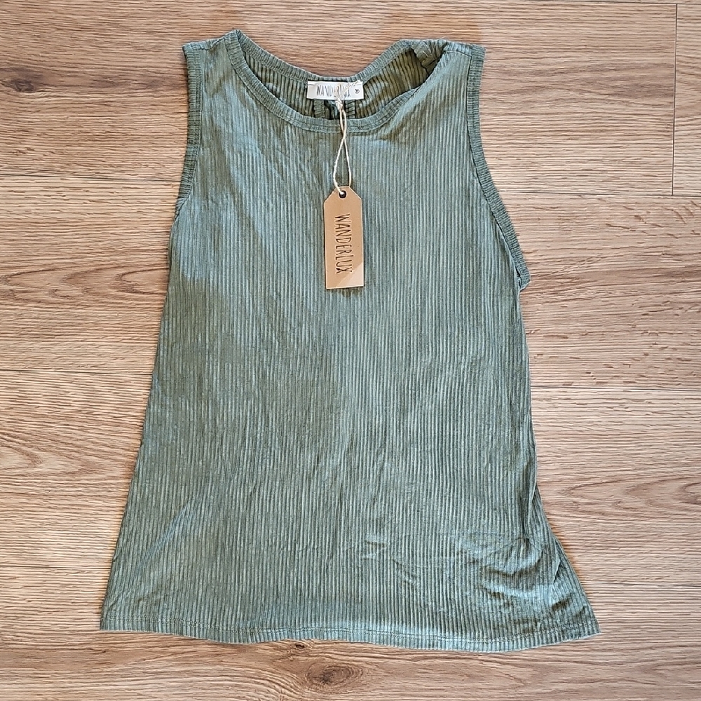Wanderlux Ribbed Olive Tank Top, *NWT* Size Medium
